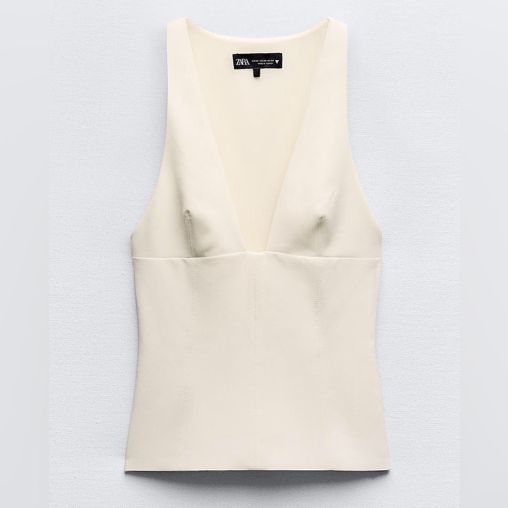Zara Cream Deep V Sleeveless Camisole